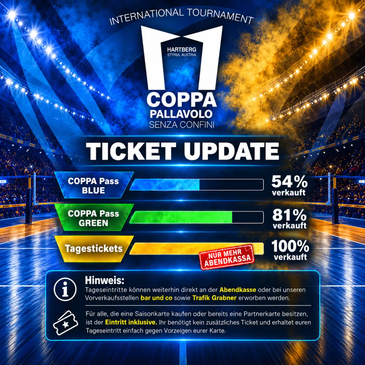 Ticket-Update: Große Nachfrage nach der Coppa Pallavolo Senza Confini