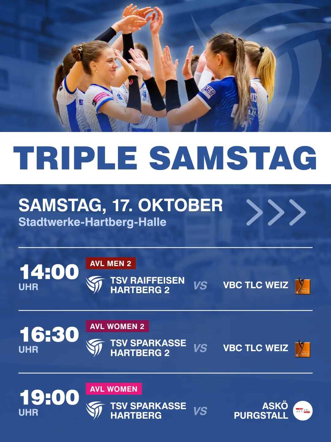Drei Heimspiele, ein Ticket: Volleyball-Samstag in Hartberg!